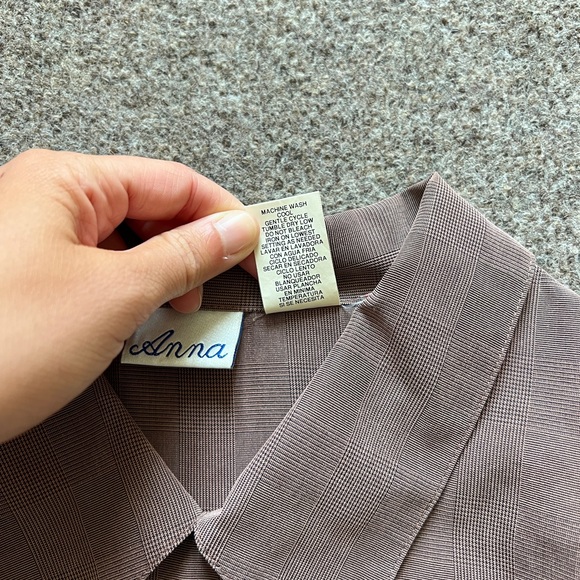 Vintage Anna Button Up Blouse Shirt Top Womens XL Checkered Pattern 90s Workwear - Picture 7 of 16